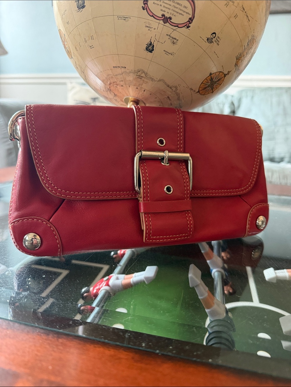 Kenneth Cole New York Red Leather Buckle Wristlet Clutch